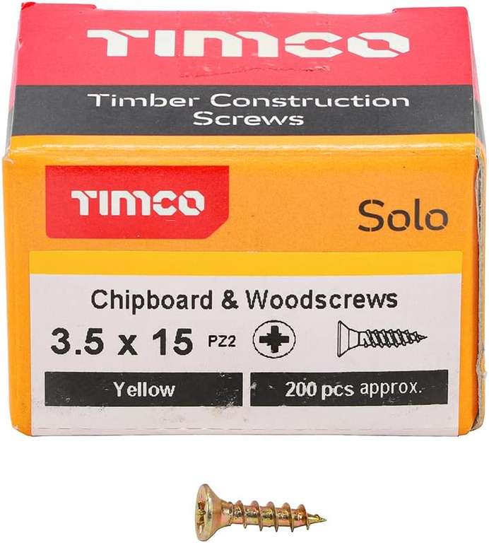 TIMCO Solo Chipboard & Woodscrews - Gold - 3.5 x 15 - Box of 200