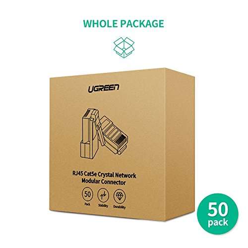 UGREEN RJ45 Connector,50 Pack Cat5e/Cat5 rj45 pass connectors 8P8C STP Gold Plated- £8.40 @Dispatches from Amazon Sold by UGREEN GROUP UK