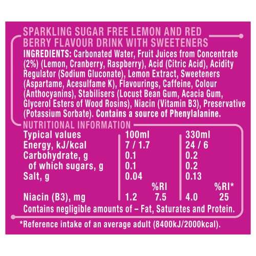Lucozade Zero Fizzy Drink, Pink Lemonade Flavour, Sugar Free, Low Calorie, 6 Pack, 330ml Cans
