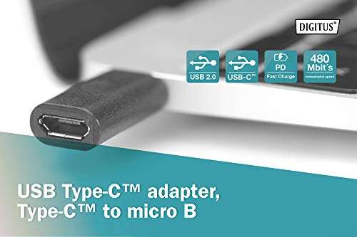 Digitus USB-C to Micro-USB Adapter - USB Type-C (plug) to Micro-B (socket) - USB 2.0 with 480 MBit/s - Black (Temp OOS) 79p @ Amazon