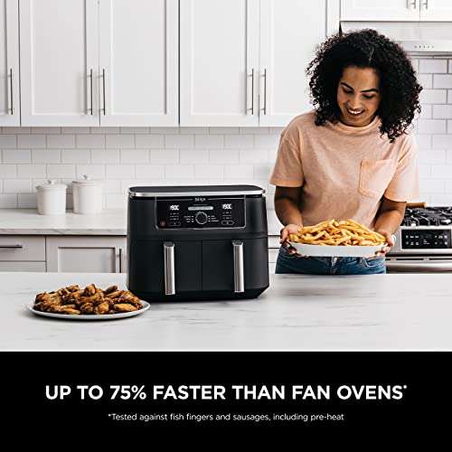 Ninja Foodi Dual Zone Air Fryer MAX + Tongs, 9.5 L, 2470 W, 2 Drawers, 8  Portions, 6-in-1, Air Fry, Roast, Bake, Nonstick, Dishwasher Safe Baskets,   Exclusive, Copper/Black AF400UKCP : 
