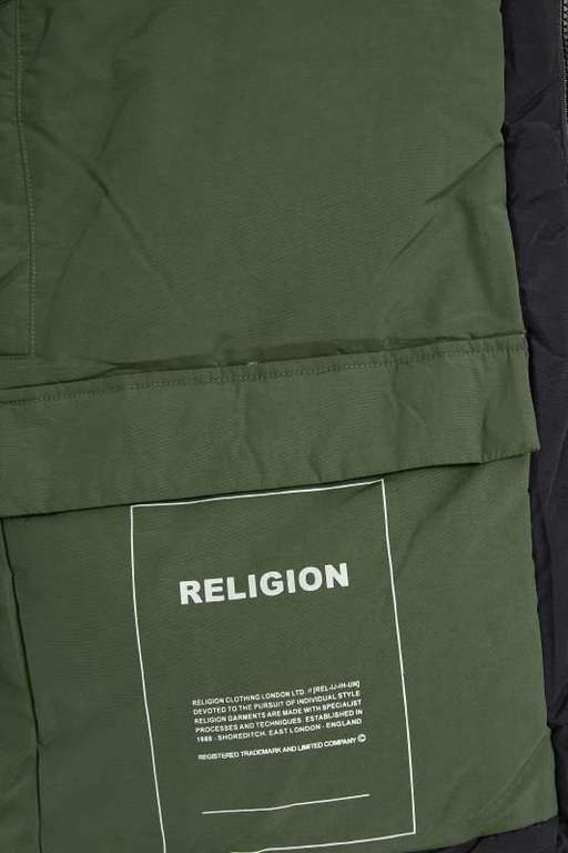 RELIGION Big & Tall Black & Khaki Green Reversible Parka Coat