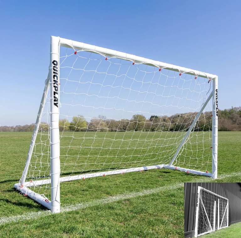 Q-Fold QuickPlay Folding Football Goal 8 x 5 All Weather Easy Flat Storage - With Code