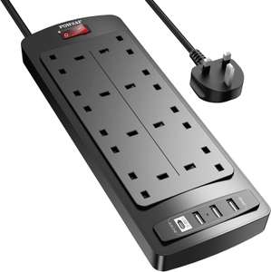 Extension Lead with 4 USB Slots (3.4A, 1 Type C and 3 USB-A Ports)