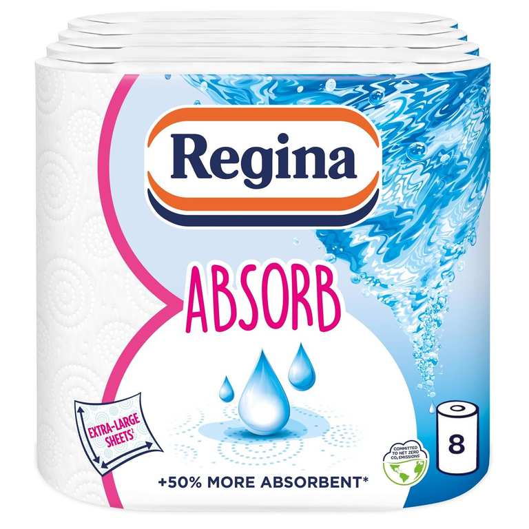 Regina Absorb, 8 Rolls of Kitchen Towel, 2-Ply - Discount at Checkout - £8.40 Max S&S
