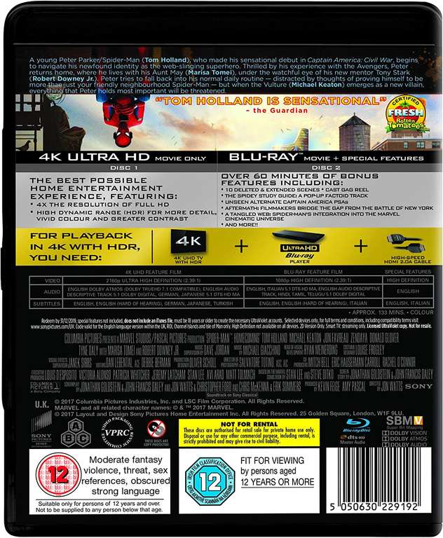 Spider-Man Homecoming 4K UHD + Blu-ray (Used) - £3.50 (Free Click & Collect) @ CeX