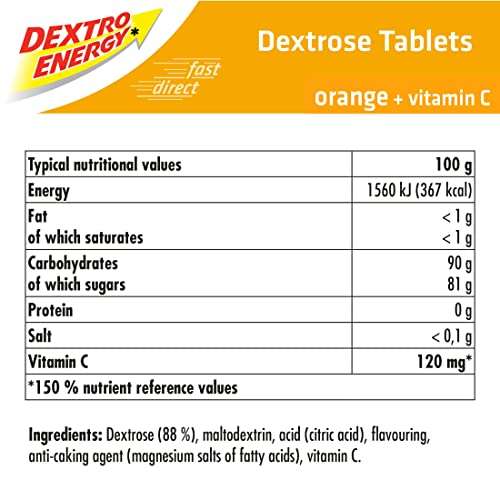 Dextro Energy Orange Glucose Tablets with Vitamin C, 47 g, 24 Packs, Energy Tablets