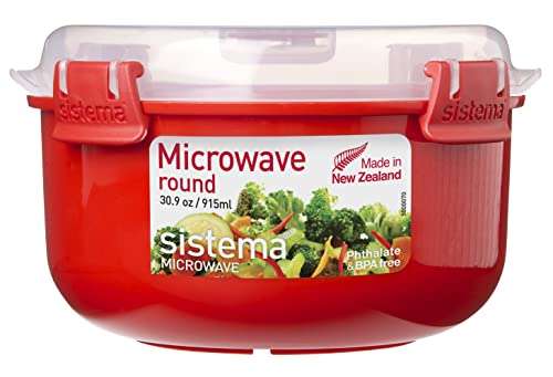 Sistema Microwave Round Bowl - Microwave Food Container - 915ml - BPA-Free - Red/Clear £2.97 @ Amazon