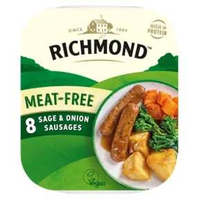 Richmond 8 Vegan Sausages Sage & Onion Flavour 336g/Richmond 8 Vegan Meat Free Sausages £2 Each @ Asda