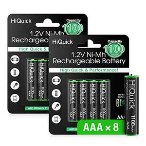 HiQuick AAA Rechargeable Batteries 1100mAh, 8 AAA Rechargeable Battery 1.2V High Performance, Retailer Package - £6.32 Subscribe & Save