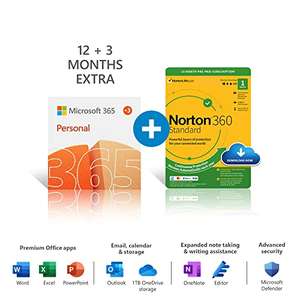 Microsoft 365 Personal | 15 Months subscription | Office apps | 1 user | PC/Mac, Tablet and Phone + Norton 360 - Amazon Media EU