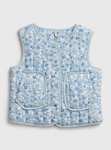Girls Blue Floral Print Quilted Gilet Reduced Plus Free Click and collect