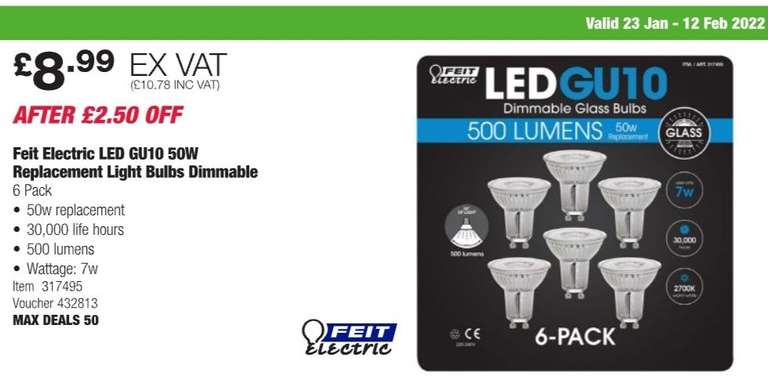 Feit Electric LED GU10 50W Replacement Dimmable - 6 Pack £10.78 (Members Only) instore @ Costco