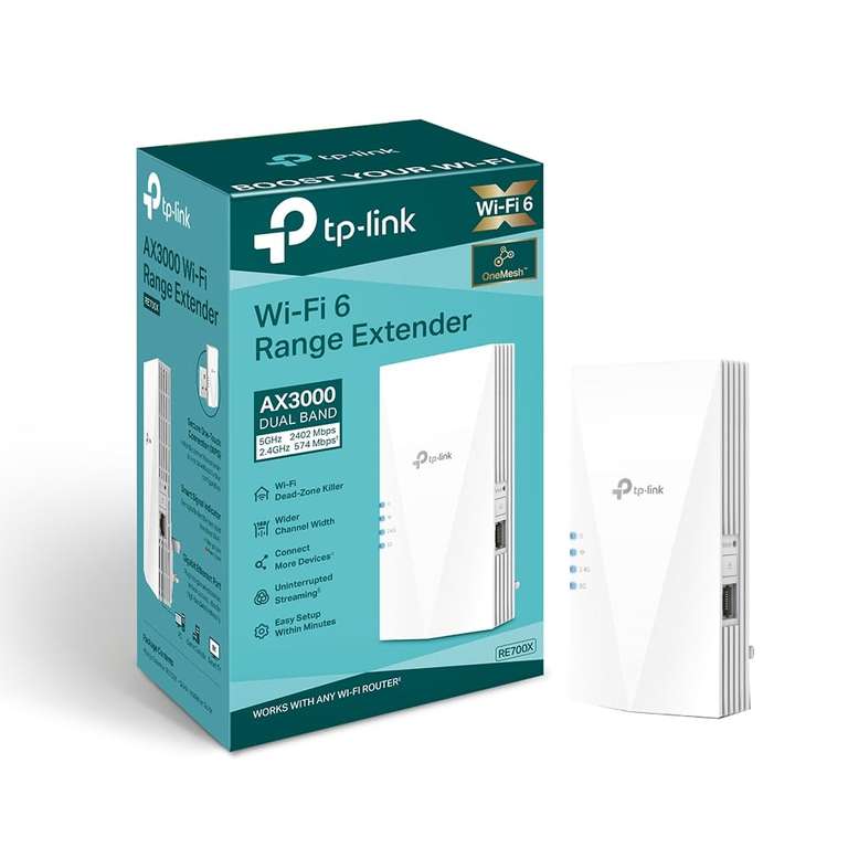 TP-Link AX3000 Dual Band Wi-Fi 6 Range Extender, Wi-Fi Booster/Hotspot with Gigabit Port, 160 MHz Channels, Easy Setup, UK Plug (RE700X)