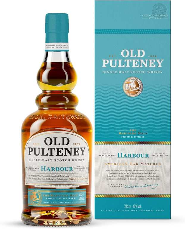 Old Pulteney Harbour Single Malt Scotch Whisky, 40% ABV, 70cl, Aged in American Oak Ex-bourbon Casks, Distilled & Matured by the Sea