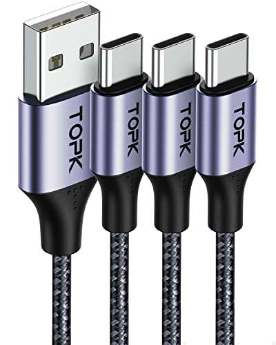 TOPK USB C Charger Cable, [3Pack 2M] 3A £6.79 - Sold by TOPKDirect / Fulfilled By Amazon