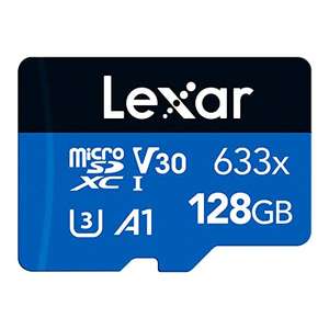 Lexar 633x 128GB Micro SD Card + SD Adapter, up to 100MB/s Read, A1, Class 10, U3, V30, TF Card for Smartphones/Tablets/IP Cameras