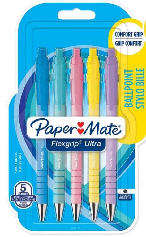 Paper Mate Flexgrip Ultra Black ink Pastel barrel 5 Pack - Free C&C