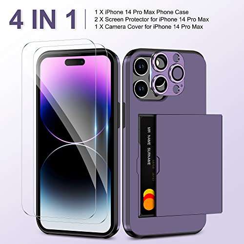 iPhone 14 Pro Max Case with Card Holder & 2 Screen Protector + 1 Camera Lens Protector - W/Voucher - Sold by Coolden UK / FBA