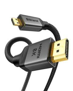 Silkland 10K 8K 4K Micro HDMI to HDMI 2M, [8K@60Hz, 4K@120Hz] Micro HDMI 2.1, 48Gbps, HDR, eARC Compatible w/voucher - Silkland-UK FBA