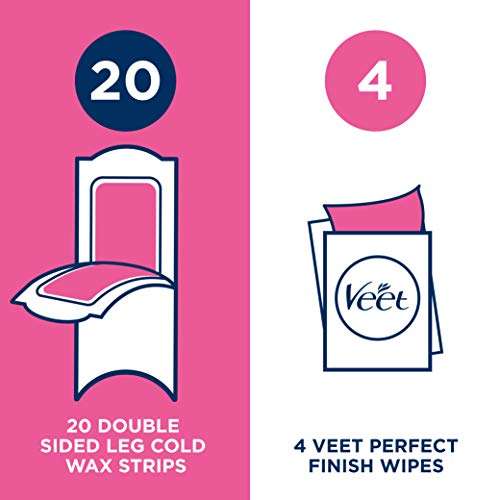 Veet Cold Wax Strips, Hair Removal, Face, Sensitive Skin, 40 Strips each, 4 Finish Wipes (£5.31 or less with S&S)