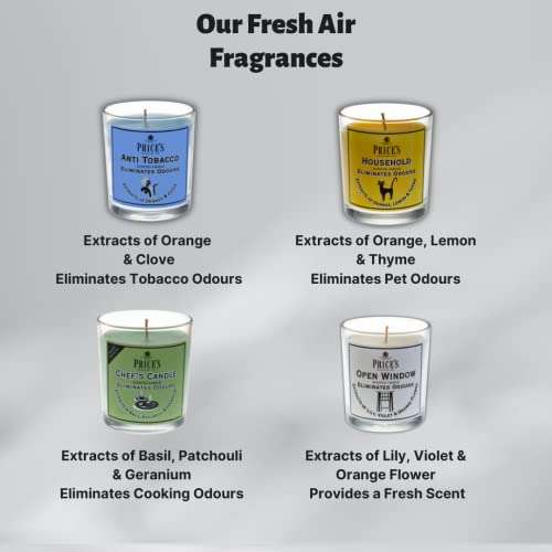 Price's Chef's Jar Candle: Odour Eliminating - Basil, Patchouli, Geranium. Clean, Fresh, Quality Fragrance, Long Lasting