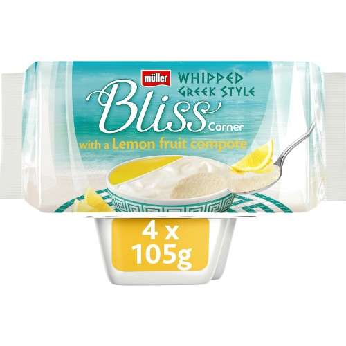 Muller Bliss Lemon Greek Style Yogurt 4 x 105g £1.75 Clubcard Price @ Tesco