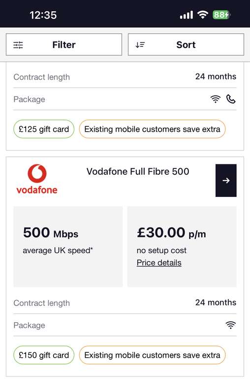 Vodafone Full Fibre broadband 500mbps - £30pm 24m with £150 Amazon voucher via Gifthub @ Uswitch / Vodafone