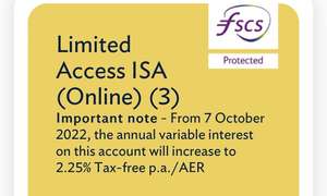 Limited access cash (Transfers in) ISA 2.25% from 7 October 22 - max 20,000 deposit @ Coventry Building Society