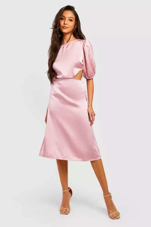 Satin Puff Sleeve Midi Dress - £7 + Free Delivery With Code - @ Debenhams sold by Boohoo