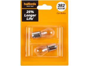 Halfords twin pack 382 P21W Car Bulb + 25 percent Longer Life - free collection - £1.79 @ Halfords
