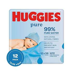 Huggies Pure Baby Wipes, 12 Packs (672 Wipes Total) - £6 @ Asda