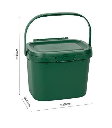 Addis Kitchen Food Waste Compost Caddy Bin, 4.5 Litre, Metallic Silver & Green