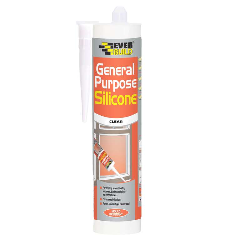Everbuild General Purpose Silicone Sealant – Waterproof – Suitable for Interior and Exterior Use – Clear – 280ml