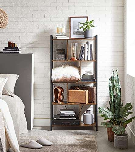 VASAGLE Bookcase, 5-Tier Storage Shelf - £53.49 / 4-Tier with Steel Frame - £61.99 With Voucher - Sold & Dispatched By Songmics @ Amazon
