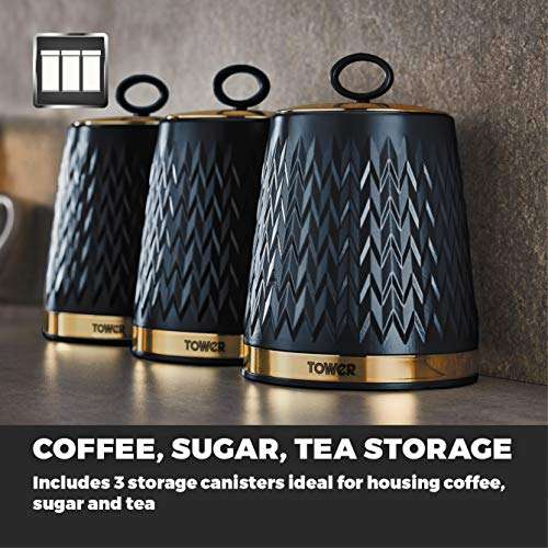 Midnight Blue - Tower Empire Kitchen Storage Canisters, Tea Coffee Sugar Set - £19.49 @ Amazon