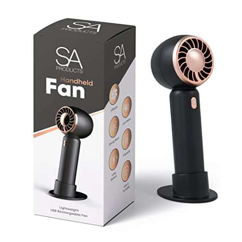 Portable Mini Handheld USB Rechargeable Hand Fan - Low Noise 3-Speed- 14x5x3cm (Black) - Sold by SA-Products FBA
