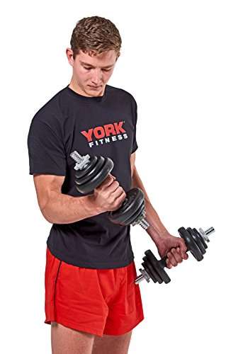 York Fitness 20 kg Cast Iron Spinlock Dumbbell - Adjustable Hand Weights Set (Pack of 2) - Black £39.99 @ Amazon