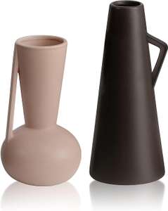 TERESA'S COLLECTIONS Vase for Flowers, Set of 2 Terracotta Tall Ceramic Vases 26.5cm/22.5cm Sold by Valery Madelyn UK FBA Prime Members Only