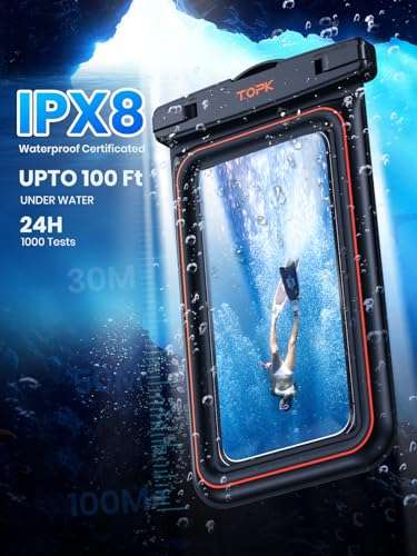 TOPK Waterproof Phone Pouch 2-Pack IPX8 Floating Waterproof Phone Case Dry Bag with voucher - by TOPK direct / FBA