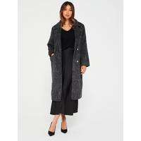 V by Very Relaxed Longline Textured Coat - Black Marl