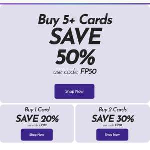 50% Off 5 Cards, 30% Off 2 Cards, 20% Off 1 Card With Discount Codes @ Funky Pigeon