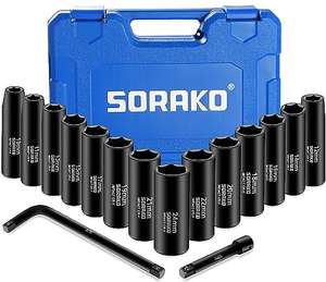 SORAKO Deep Impact Socket Set, 16PCS 1/2'' 10mm-24mm