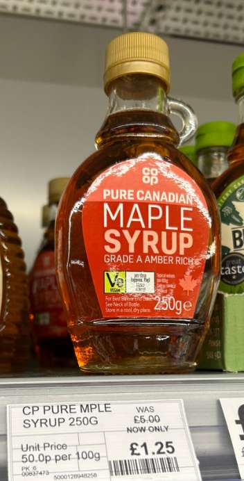CO-OP Pure Canadian Maple syrup 250g - £1.25 @ Co-Op Upminster
