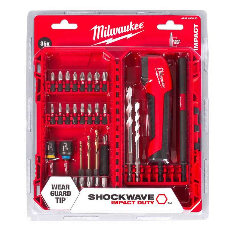 Milwaukee Shockwave Impact Duty Right Angle Drill Attachment & 35 Piece Bit Set