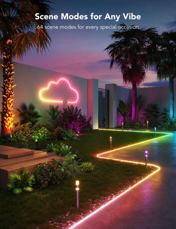 Govee Outdoor Neon Rope Lights, 10M RGBIC IP67 Waterproof Christmas Decorations with 64+ Scenes w/voucher sold by Govee UK