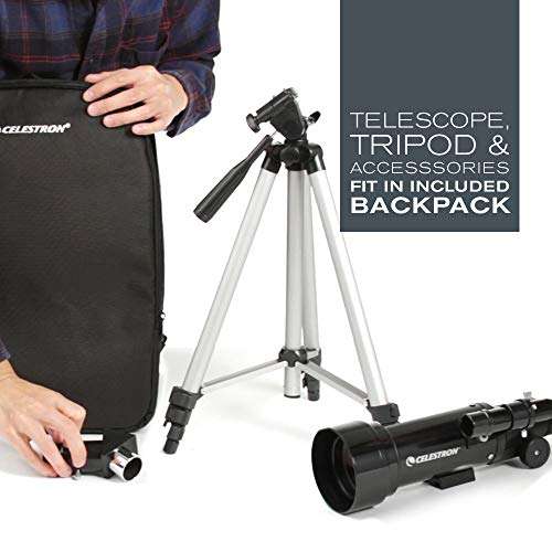 Celestron 21035 - ADS Travel Scope 70 Refractor Telescope Kit with Backpack + free 4mm Eyepiece and 3x Barlow Lens ( Lightning deal )