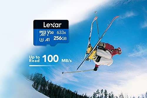 Lexar 633x 256GB Micro SD Card, microSDXC UHS-I Card + SD Adapter, microSD Memory Card up to 100MB/s Read, A1, Class 10, U3, V30, TF Card
