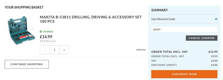 Makita B-53811 Drilling, Driving & Accessory Set 100pcs - £11.99 / £17.94 delivered using code @ Power Tool World