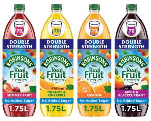 Various Robinsons Double Strength No Added Sugar Fruit Squash 1.75L 3 for £5 @ Iceland
